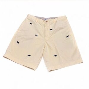 J. Crew Chino Shorts Yellow Embroidered Dog Print Men's Size 33